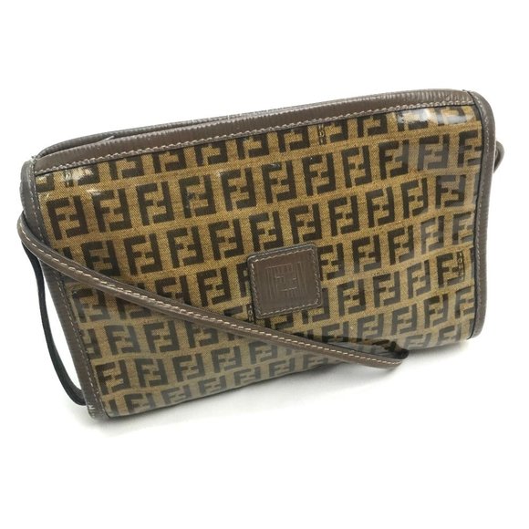 FENDI FF Zucca print pochette one-shoulder shoulder bag in vinyl/leather, bro... - Picture 1 of 16